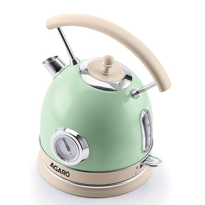 AGARO Regency Vintage Electric Kettle 1.8L with Temperature Gauge | Retro Design | Visible Water Level | LED Light | Auto Shut-Off & Boil-Dry Protection | Green