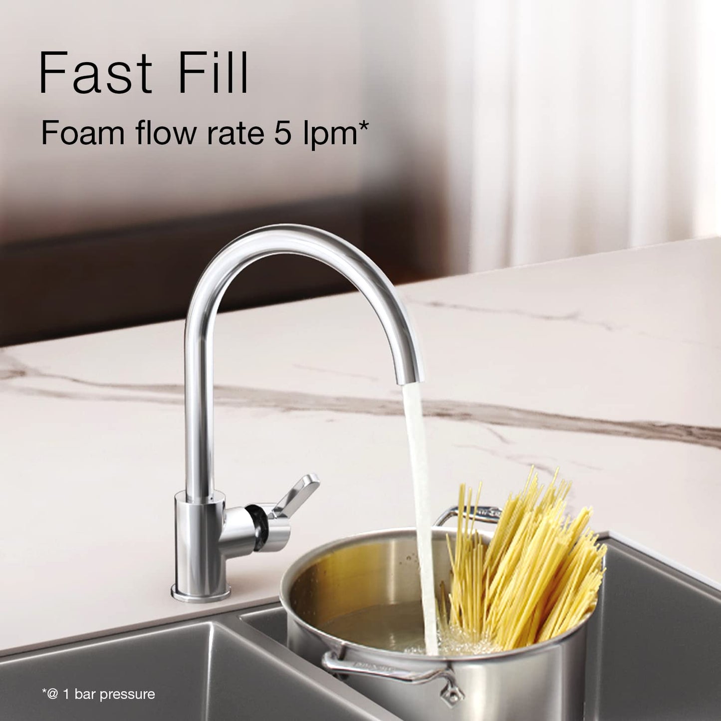 Kohler  Atom Kitchen Mixer Faucet – Single Handle Hot & Cold Kitchen Sink Tap with 360° Swivel Spout, Water Saving Aerated Flow & Modern Deck Mounted Design