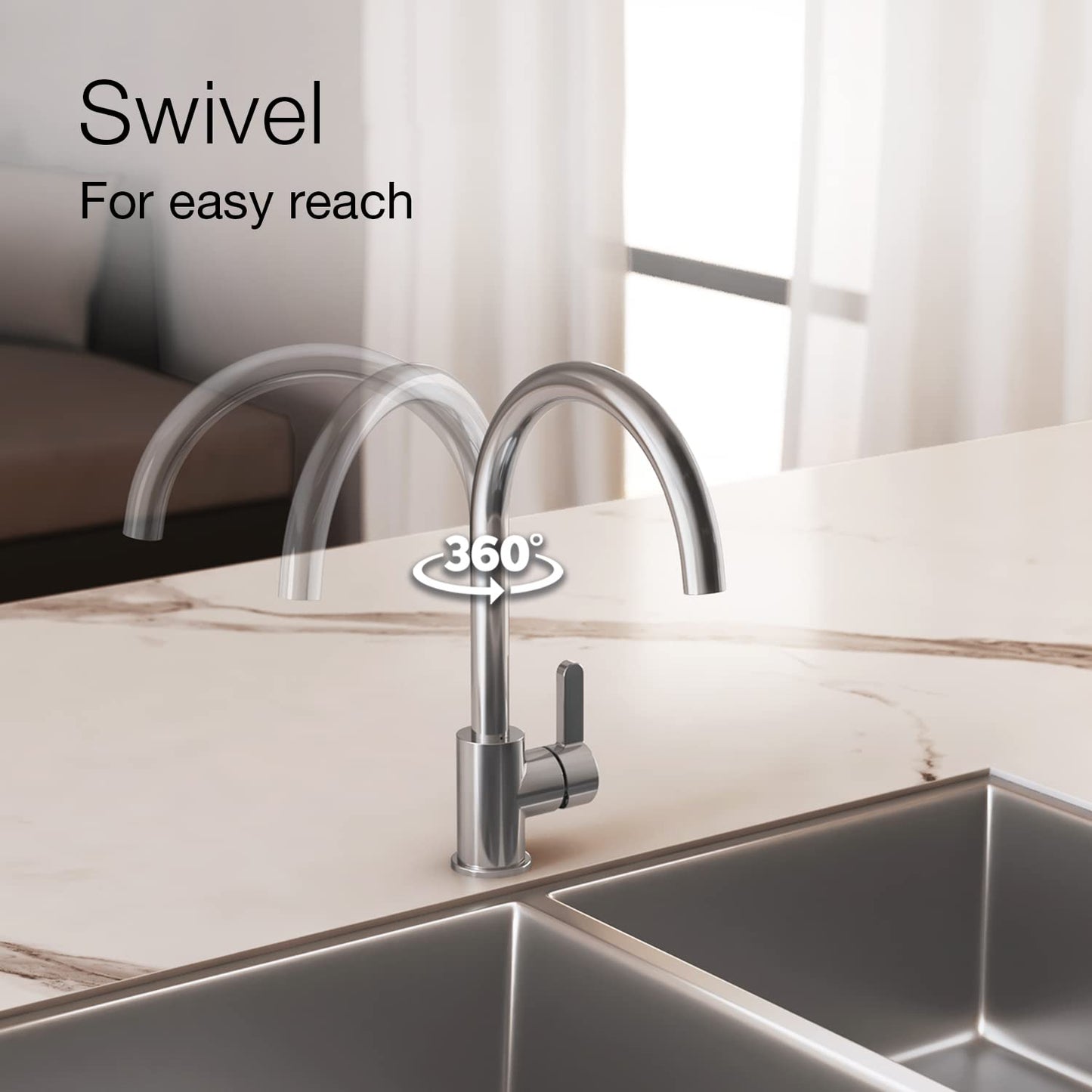 Kohler  Atom Kitchen Mixer Faucet – Single Handle Hot & Cold Kitchen Sink Tap with 360° Swivel Spout, Water Saving Aerated Flow & Modern Deck Mounted Design