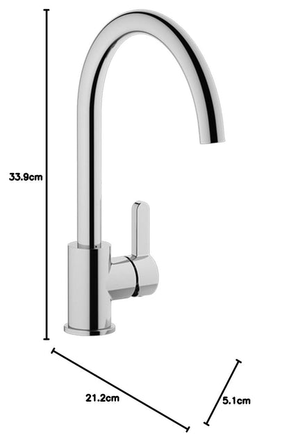 Kohler  Atom Kitchen Mixer Faucet – Single Handle Hot & Cold Kitchen Sink Tap with 360° Swivel Spout, Water Saving Aerated Flow & Modern Deck Mounted Design