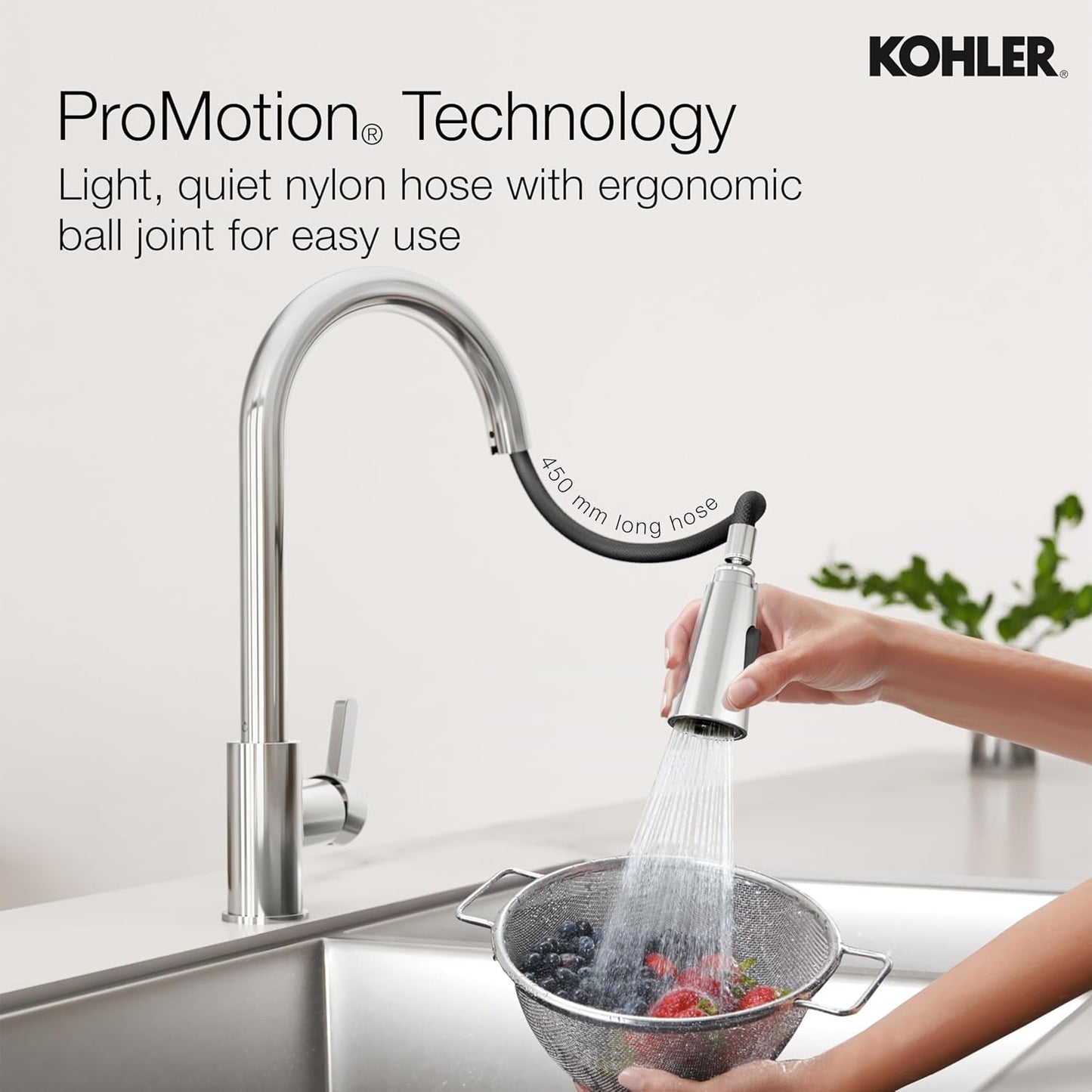 Atom Pull Down Kitchen Sink Faucet – 360°  KOHLER Swivel Kitchen Mixer Tap with Dual Spray Modes, Pull Down Spout & Premium Chrome Finish