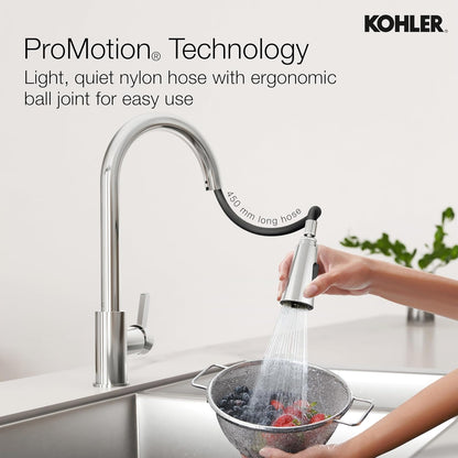 Atom Pull Down Kitchen Sink Faucet – 360°  KOHLER Swivel Kitchen Mixer Tap with Dual Spray Modes, Pull Down Spout & Premium Chrome Finish