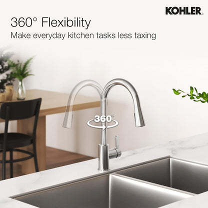 Atom Pull Down Kitchen Sink Faucet – 360°  KOHLER Swivel Kitchen Mixer Tap with Dual Spray Modes, Pull Down Spout & Premium Chrome Finish