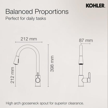 Atom Pull Down Kitchen Sink Faucet – 360°  KOHLER Swivel Kitchen Mixer Tap with Dual Spray Modes, Pull Down Spout & Premium Chrome Finish