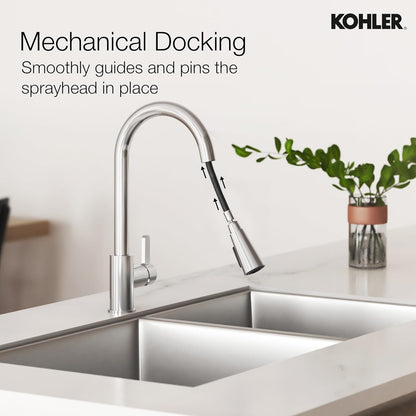 Atom Pull Down Kitchen Sink Faucet – 360°  KOHLER Swivel Kitchen Mixer Tap with Dual Spray Modes, Pull Down Spout & Premium Chrome Finish
