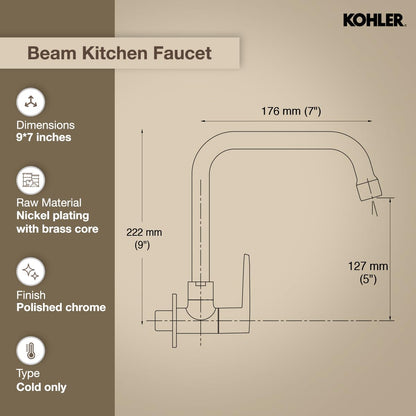 🚿 BUY 1 GET 1 FREE 🎁 | Kohler Beam Kitchen Faucet – Wall Mounted Kitchen Sink Tap with 360° Swivel Spout, Single Lever Control & Polished Chrome Finish | Buy 1 Get 1 Free Offer