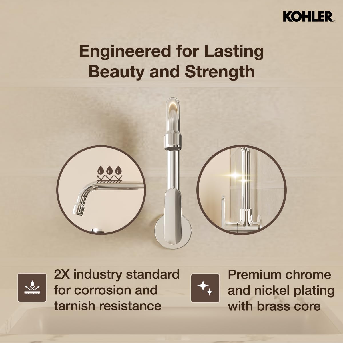 🚿 BUY 1 GET 1 FREE 🎁 | Kohler Beam Kitchen Faucet – Wall Mounted Kitchen Sink Tap with 360° Swivel Spout, Single Lever Control & Polished Chrome Finish | Buy 1 Get 1 Free Offer