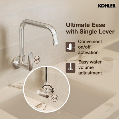 🚿 BUY 1 GET 1 FREE 🎁 | Kohler Beam Kitchen Faucet – Wall Mounted Kitchen Sink Tap with 360° Swivel Spout, Single Lever Control & Polished Chrome Finish | Buy 1 Get 1 Free Offer