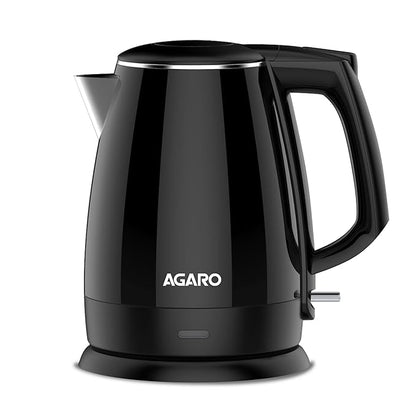 AGARO Royal Double Layered Electric Kettle 1.5L | 1500W Fast Boiling | Stainless Steel Inner Body | Cool Touch Handle | Dry Boil Protection | Black
