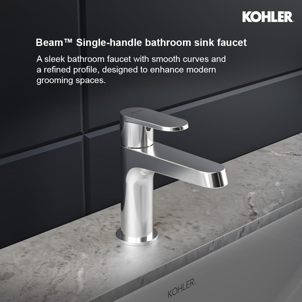 KOHLER Beam Pillar Wash Basin Tap for Bathroom Sink | Premium Chrome Finish Brass Faucet with Smooth Single Lever | Luxury Bathroom Basin Mixer Tap 26042IN-4-CP