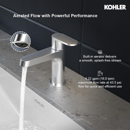 KOHLER Beam Pillar Wash Basin Tap for Bathroom Sink | Premium Chrome Finish Brass Faucet with Smooth Single Lever | Luxury Bathroom Basin Mixer Tap 26042IN-4-CP