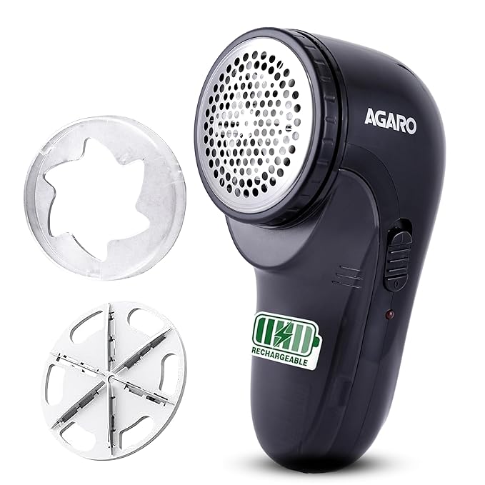AGARO Rechargeable Lint Remover 2417 | Electric Fabric Shaver with Stainless Steel Blades | Portable Fuzz & Bobble Remover for Sweaters, Coats, Blankets, Jackets & Carpets