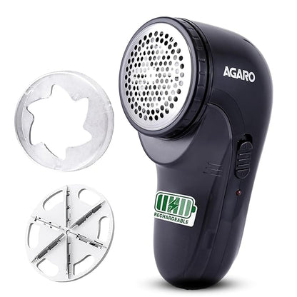 AGARO Rechargeable Lint Remover 2417 | Electric Fabric Shaver with Stainless Steel Blades | Portable Fuzz & Bobble Remover for Sweaters, Coats, Blankets, Jackets & Carpets