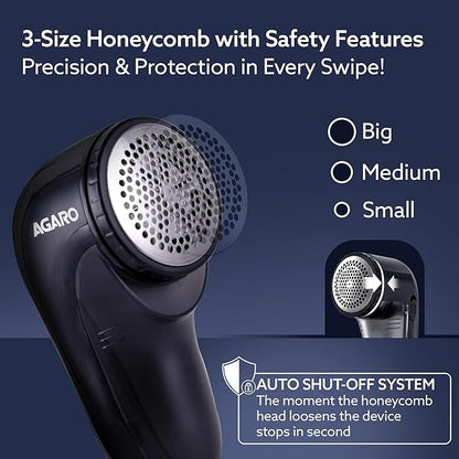 AGARO Rechargeable Lint Remover 2417 | Electric Fabric Shaver with Stainless Steel Blades | Portable Fuzz & Bobble Remover for Sweaters, Coats, Blankets, Jackets & Carpets