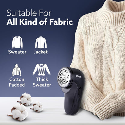 AGARO Rechargeable Lint Remover 2417 | Electric Fabric Shaver with Stainless Steel Blades | Portable Fuzz & Bobble Remover for Sweaters, Coats, Blankets, Jackets & Carpets