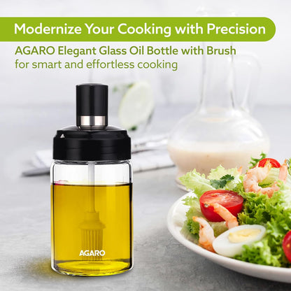 Buy 1 Get 1 FREE 🎁 | AGARO Elegant Glass Oil Bottle with Brush 250ml | Premium Leakproof Oil Dispenser for Cooking, Baking, BBQ & Marinating