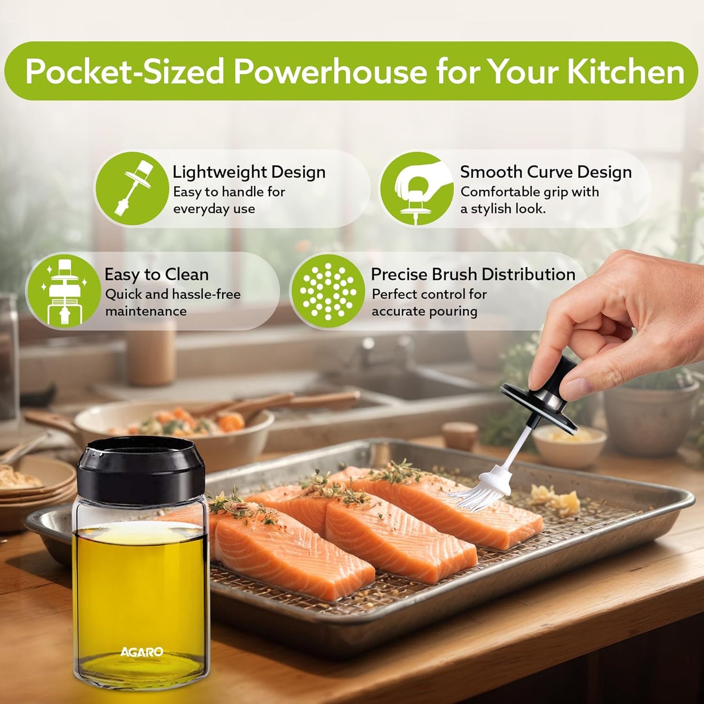 Buy 1 Get 1 FREE 🎁 | AGARO Elegant Glass Oil Bottle with Brush 250ml | Premium Leakproof Oil Dispenser for Cooking, Baking, BBQ & Marinating