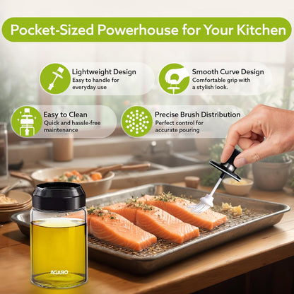 Buy 1 Get 1 FREE 🎁 | AGARO Elegant Glass Oil Bottle with Brush 250ml | Premium Leakproof Oil Dispenser for Cooking, Baking, BBQ & Marinating