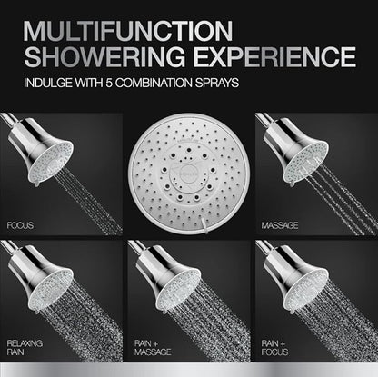 Kohler Rain Duet Filter Shower Head with Water Purifier Cartridge – 5 Spray Multifunction Overhead Shower for Hard Water | Chrome Finish