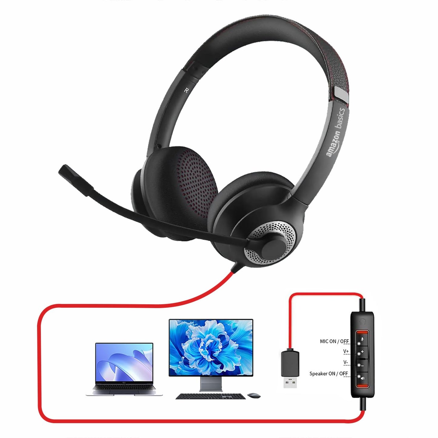 🎧 Amazon Basics Pro Series USB Wired Headset with Mic | 40mm Driver | Noise Cancelling Mic | In-Line Control for PC/Laptop | Buy 1 Get 1 FREE 🔥