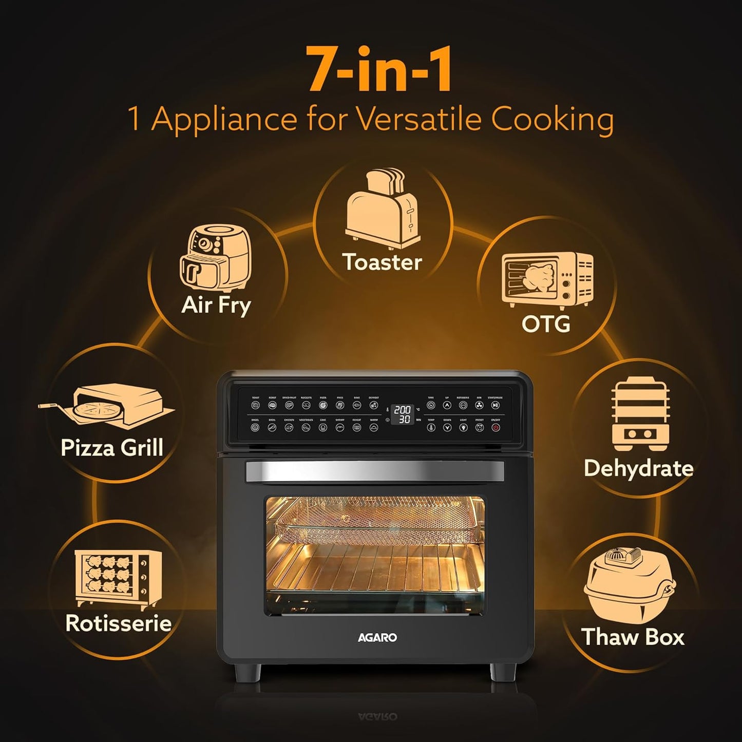 AGARO Regal Plus 23L Digital Air Fryer Oven | 1800W Rotisserie Convection Oven | 16 Preset Programs | FREE Wall Fan Worth ₹999
