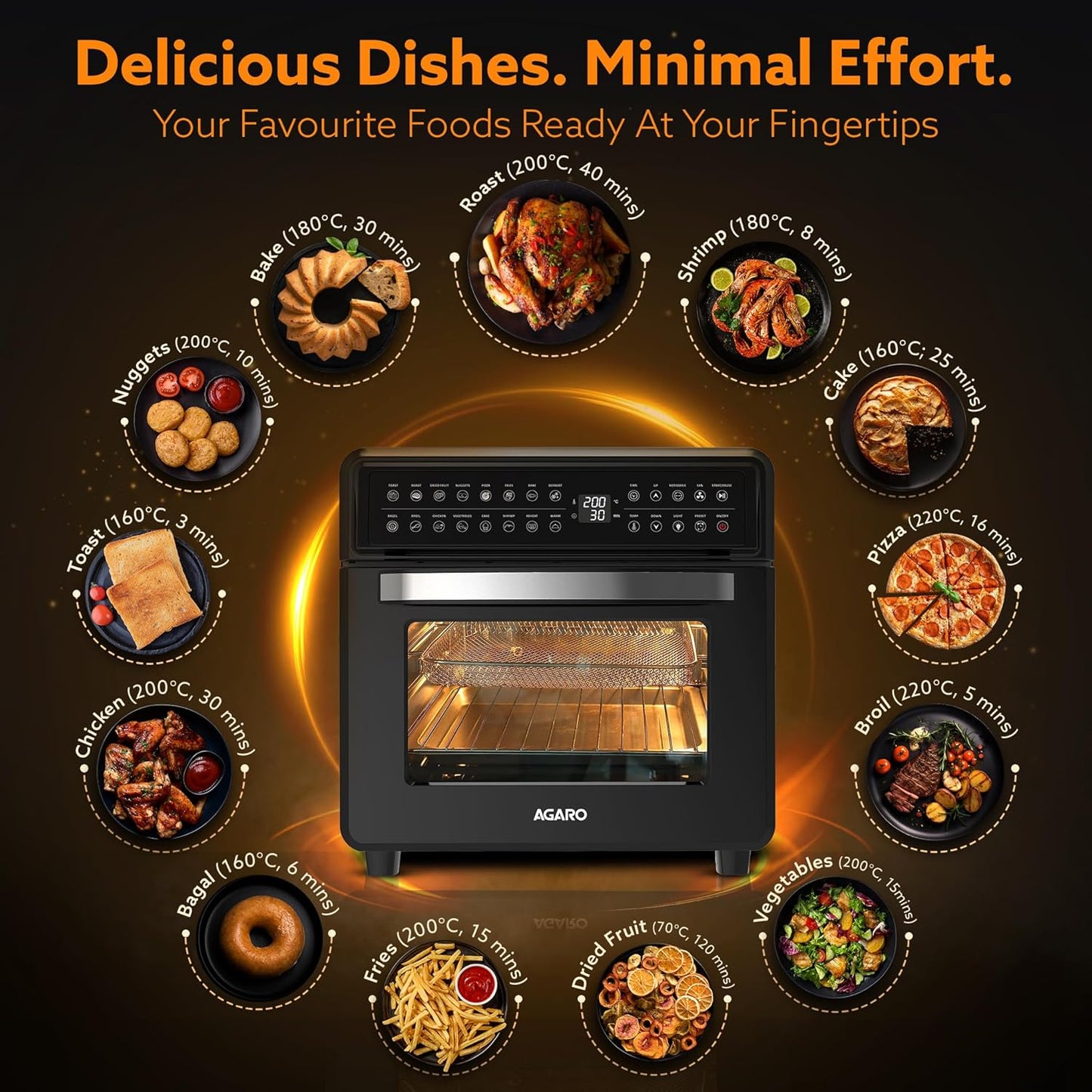 AGARO Regal Plus 23L Digital Air Fryer Oven | 1800W Rotisserie Convection Oven | 16 Preset Programs | FREE Wall Fan Worth ₹999