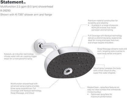 Kohler Statement Multifunction Showerhead – Multiple Spray Modes with Premium Polished Chrome Finish | Luxury Overhead Shower
