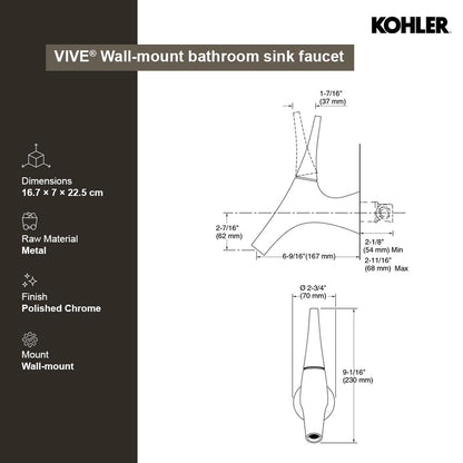 Kohler Vive Monoblock Wash Basin Mixer Tap – Premium Chrome Finish Bathroom Sink Faucet with Elegant Lever Handle | Wall Mount Design |