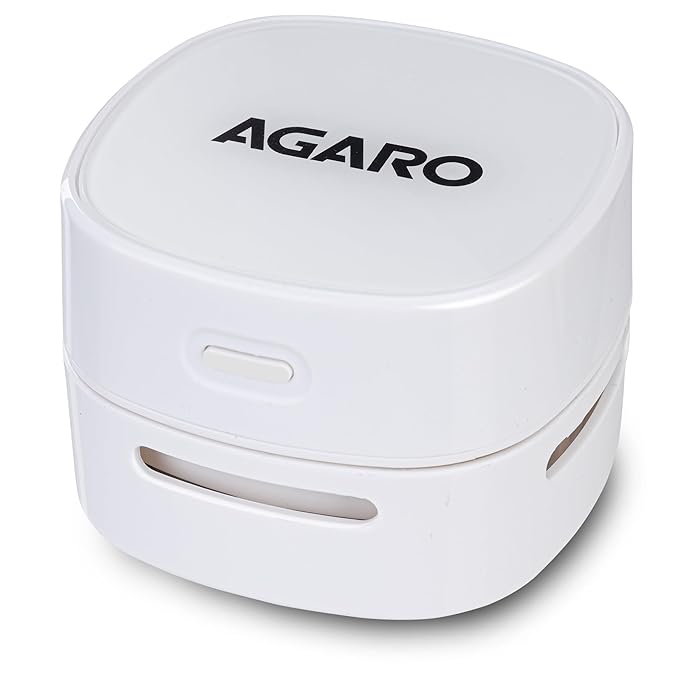 AGARO Crown Mini Desk Vacuum Cleaner | Cordless Battery Operated Desktop Cleaner | 2.5 Hours Runtime | Portable Sweeper for Keyboard, Crumbs, Paper Shavings, Pet Hair & Dust | White