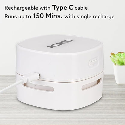 AGARO Crown Mini Desk Vacuum Cleaner | Cordless Battery Operated Desktop Cleaner | 2.5 Hours Runtime | Portable Sweeper for Keyboard, Crumbs, Paper Shavings, Pet Hair & Dust | White