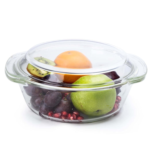 AGARO Elite Borosilicate Glass Casserole with Lid 2000ml | Oven, Microwave & Freezer Safe | Scratch Resistant Serving Bowl