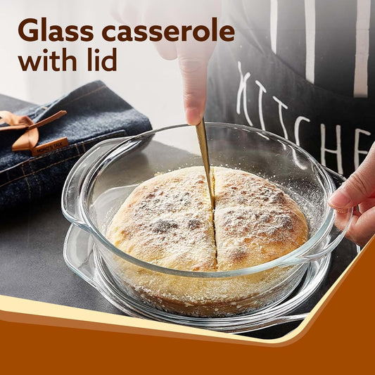 AGARO Elite Borosilicate Glass Casserole with Lid 2000ml | Oven, Microwave & Freezer Safe | Scratch Resistant Serving Bowl