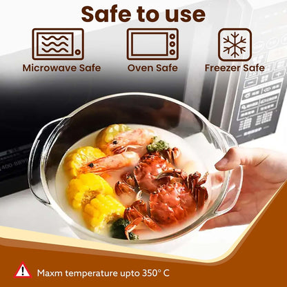 AGARO Elite Borosilicate Glass Casserole with Lid 2000ml | Oven, Microwave & Freezer Safe | Scratch Resistant Serving Bowl
