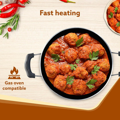 AGARO Elite Hard Anodised Kadhai 2.5L (24 cm) with Glass Lid | 3mm Thick | Gas Stove Compatible | Durable Riveted Handle | Ideal for Frying & Cooking