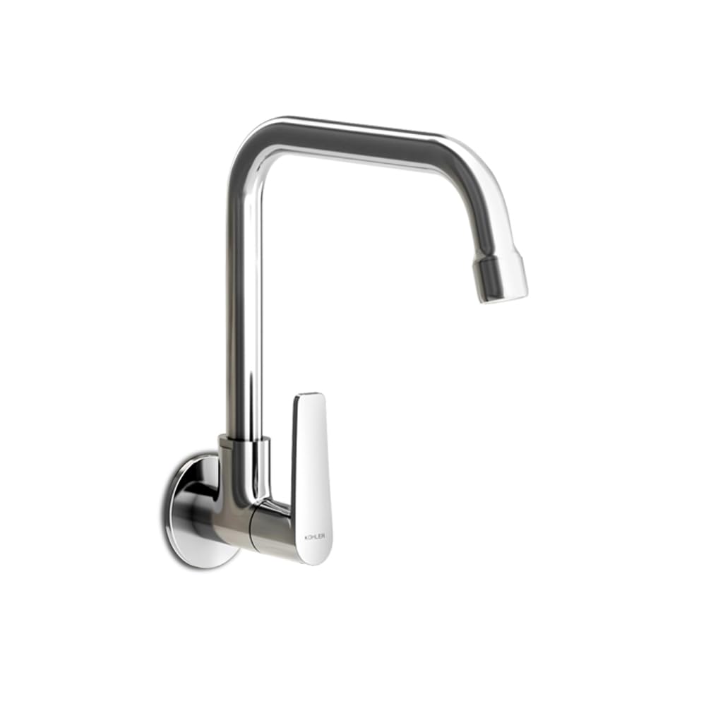 Kohler Fore Arc Kitchen Faucet | Wall Mounted Kitchen Sink Tap | Cold-Only Single Lever Faucet with 360° Swivel Spout | Water Saving Aerated Flow | Polished Chrome Finish