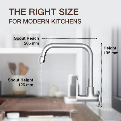 Kohler Fore Arc Kitchen Faucet | Wall Mounted Kitchen Sink Tap | Cold-Only Single Lever Faucet with 360° Swivel Spout | Water Saving Aerated Flow | Polished Chrome Finish