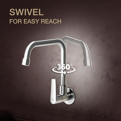 Kohler Fore Arc Kitchen Faucet | Wall Mounted Kitchen Sink Tap | Cold-Only Single Lever Faucet with 360° Swivel Spout | Water Saving Aerated Flow | Polished Chrome Finish