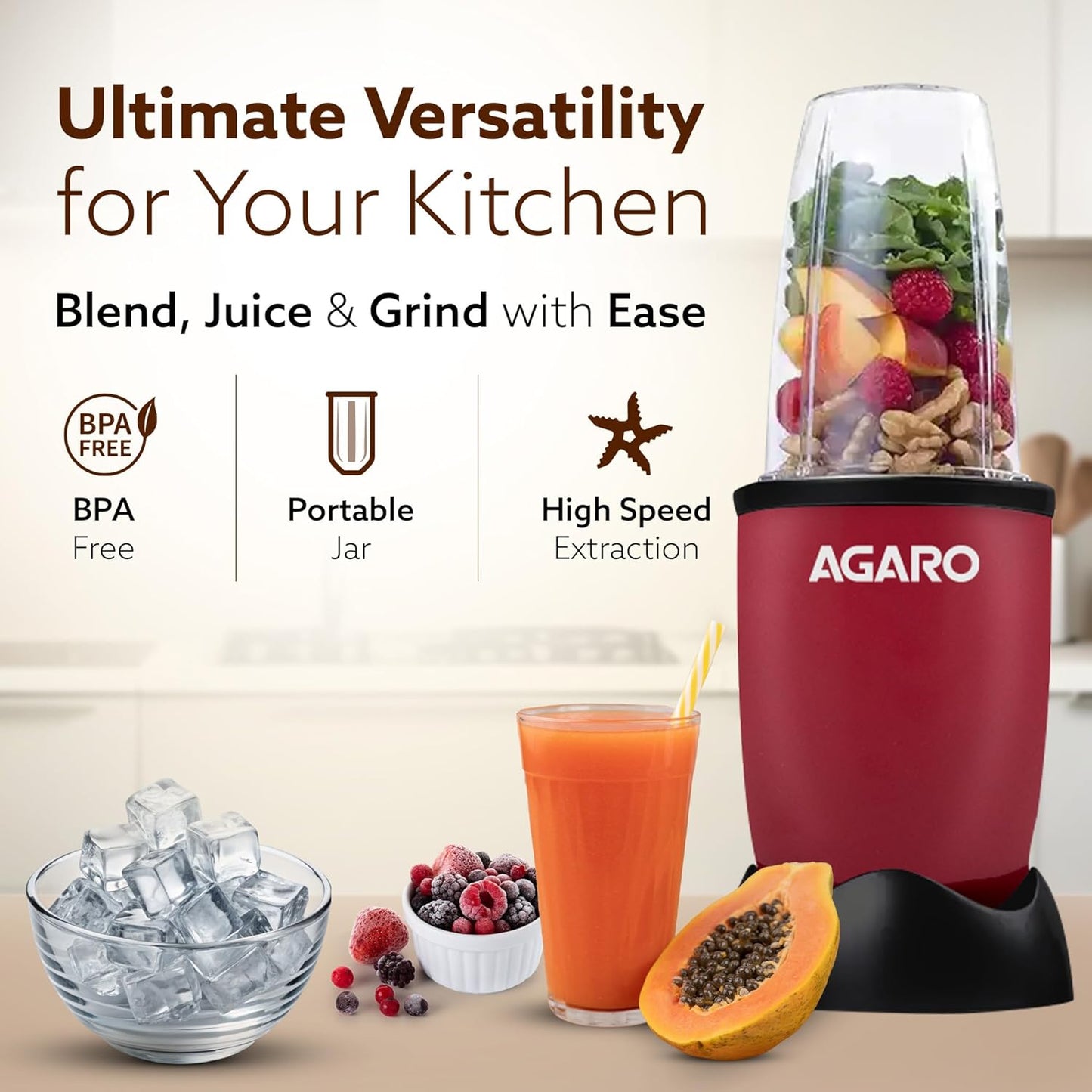 AGARO Regal Nutri Blender 400W with 3 Jars | Smoothie Maker, Juicer & Masala Grinder | 100% Copper Motor 🔥🥤