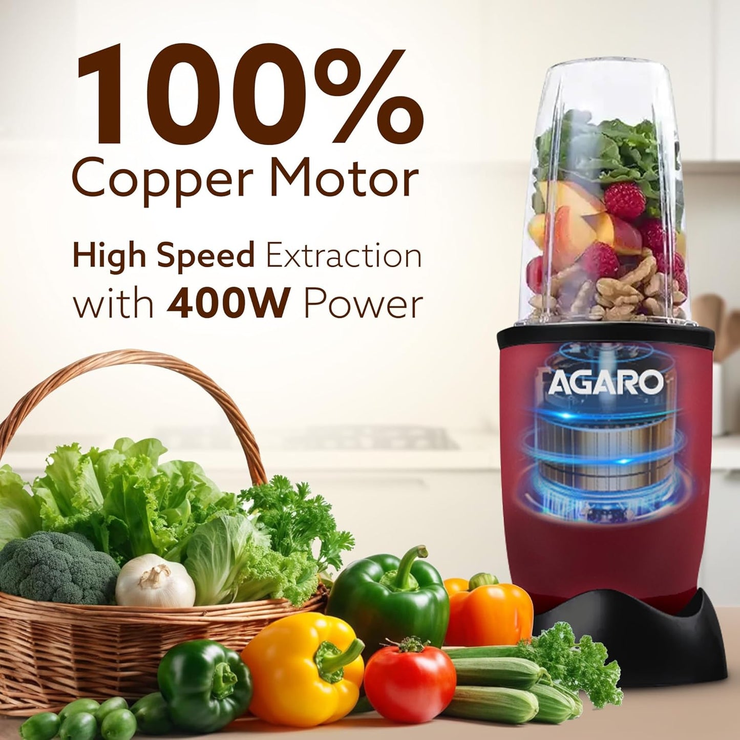 AGARO Regal Nutri Blender 400W with 3 Jars | Smoothie Maker, Juicer & Masala Grinder | 100% Copper Motor 🔥🥤
