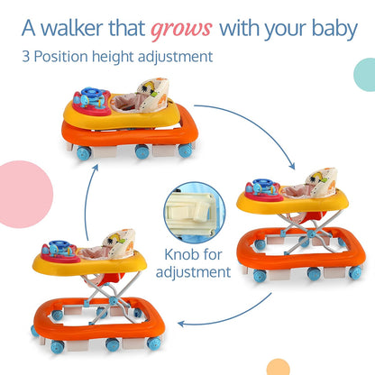 LuvLap Sunshine Baby Walker with Parental Push Handle | Anti-Fall & Anti-Skid | Height Adjustable | Music & Light Toys | 6–18 Months | FREE AirPods Worth ₹499