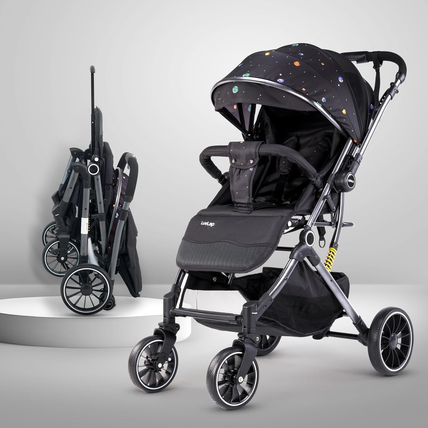 LuvLap Alpha Baby Stroller (0–3 Years) | One-Fold Travel Friendly Pram with Reversible Handle & Recline + FREE AirPods (Worth ₹499) 🎁