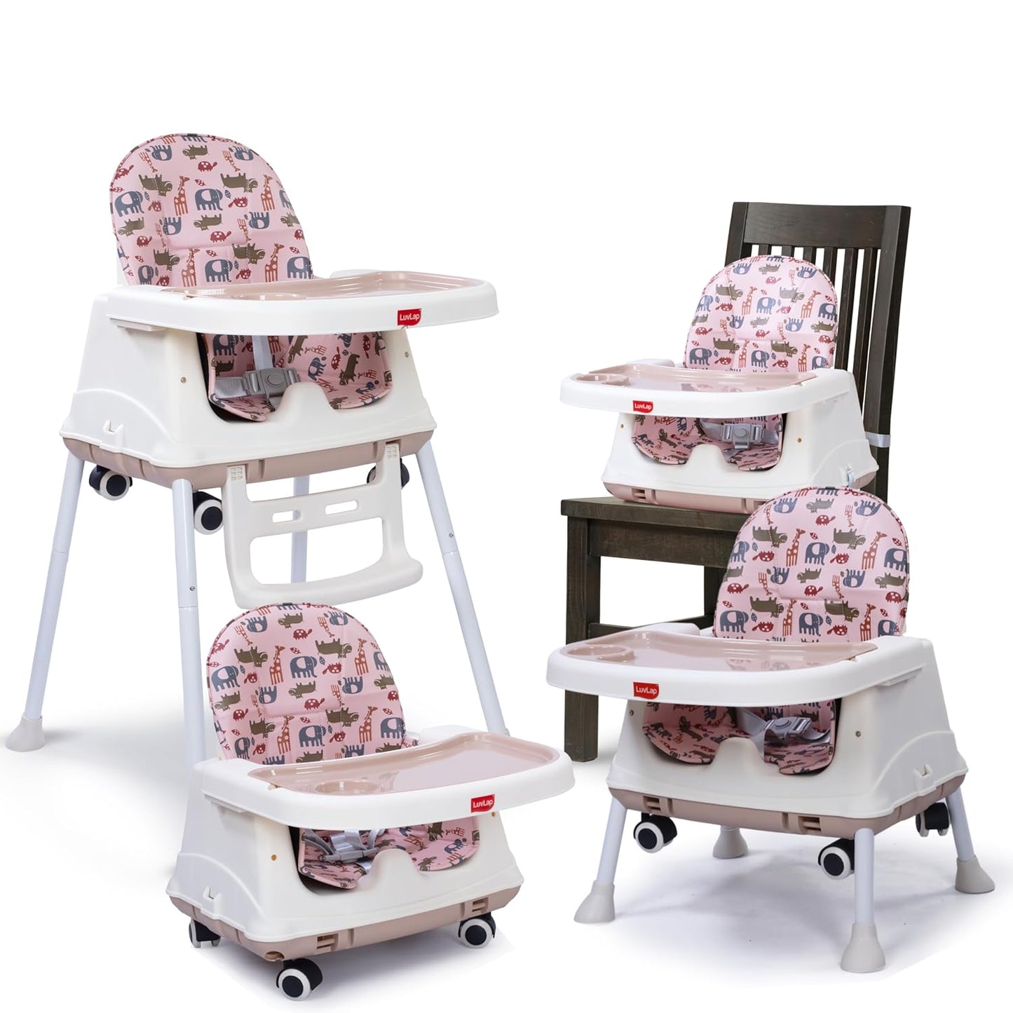 LuvLap Baby High Chair with Wheels (6 Months–3 Years) | 3 Height Adjustable Booster Feeding Seat with Cushion | Portable Design | FREE AirPods Worth ₹499 🎁