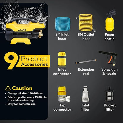 AGARO Supreme Plus Pressure Washer 2200W – 140 Bar High Power Car & Bike Washer with 8M Hose
