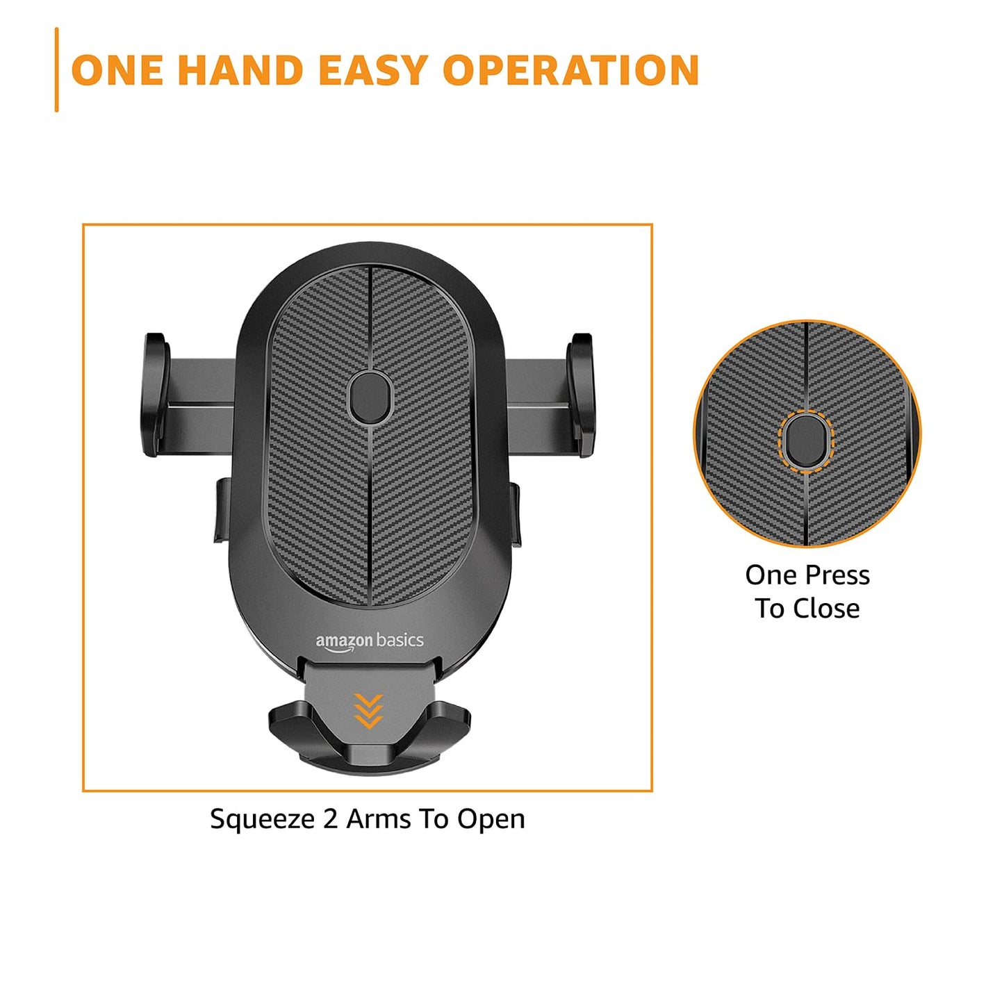 Amazon Basics Universal Car Mobile Holder with One-Touch Lock | Expandable, Rotatable Dashboard Mount | Double Locking System (Black)