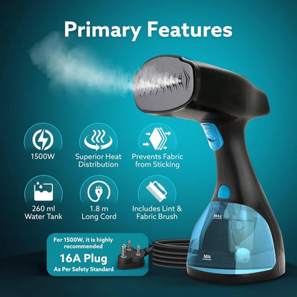 AGARO Signify 1500W Handheld Garment Steamer | Fast Heat Wrinkle Remover Iron | Ceramic Steam Nozzle | 260ml Water Tank | Detachable Fabric Brush | Portable Steamer for Clothes + FREE Electric Kettle Worth ₹999