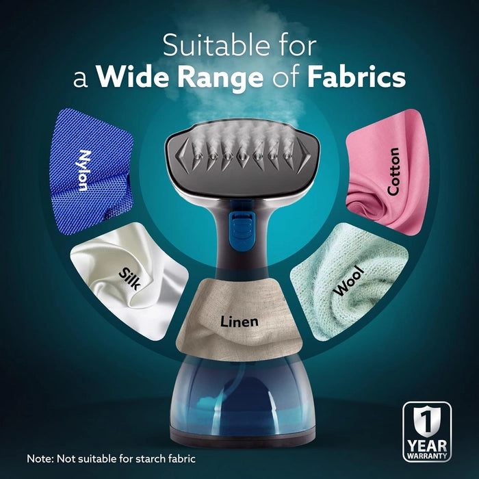 AGARO Signify Handheld Garment Steamer, Wrinkle Remover, Iron, Fast Heat, Ceramic Steam Nozzle, 1500W, 260 ML Water Tank, Detachable Fabric Brush