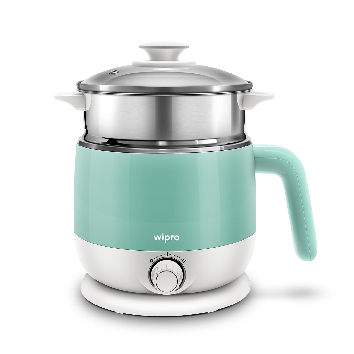 Wipro Elato BK212 Stainless Steel Multi Cooker Kettle 1.5L | Dual Temperature Control | Boil Eggs, Milk, Tea & Steam Veggies | SS304 Rustproof Electric Cooker 600W (Blue)