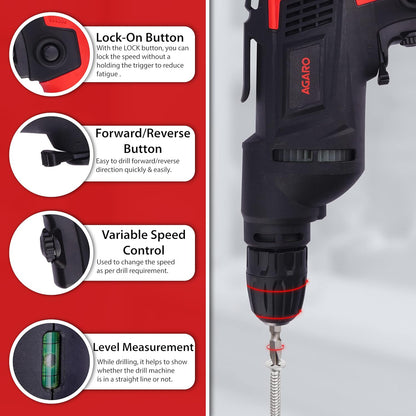AGARO ED2103 650W Electric Drill Machine | 3300 RPM High-Speed Corded Drill for Home DIY & Professional Use (Red & Black)