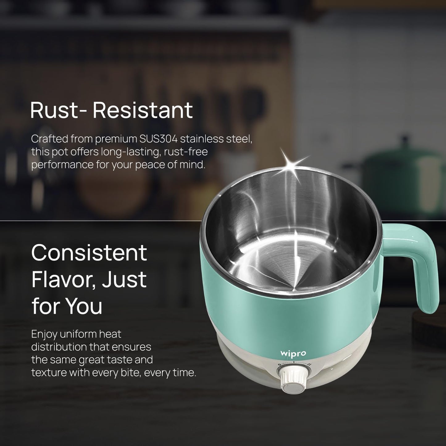 Wipro Elato BK212 Stainless Steel Multi Cooker Kettle 1.5L | Dual Temperature Control | Boil Eggs, Milk, Tea & Steam Veggies | SS304 Rustproof Electric Cooker 600W (Blue)