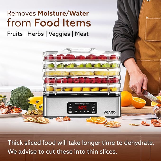 AGARO Regal Food Dehydrator with 5 Stainless Steel Trays | Digital Timer & Adjustable Temperature Control | Fruit, Vegetable & Herb Dryer Machine | Silver | FREE Electric Kettle Worth @999rs